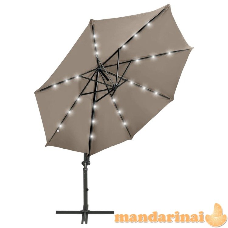 Gembinis skėtis su stulpu ir led lemputėmis, taupe, 300cm