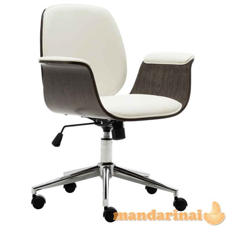 Biuro kėdė, baltos sp., išlenkta mediena ir dirbtinė oda