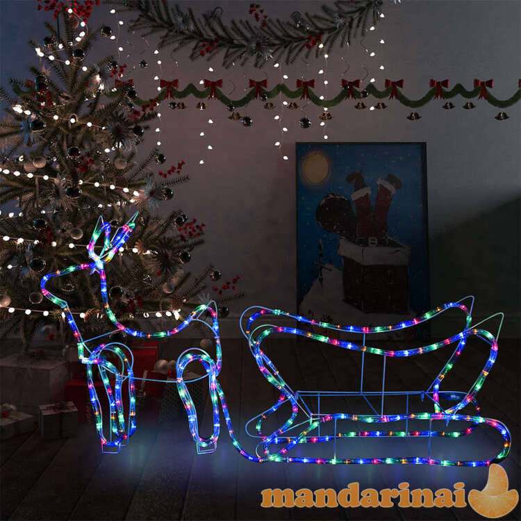 Kalėdinė lauko dekoracija elnias ir rogės, 252 led lemputės