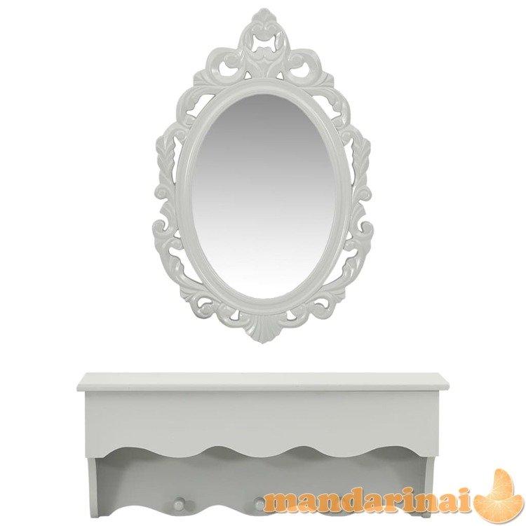 Sieninės spintelės rinkinys su veidrodžiu ir kabliukais, pilkas
