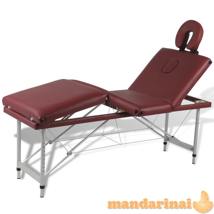 Sulankstomas masažo stalas su aliuminio rėmu, 4 zonų, raudonas