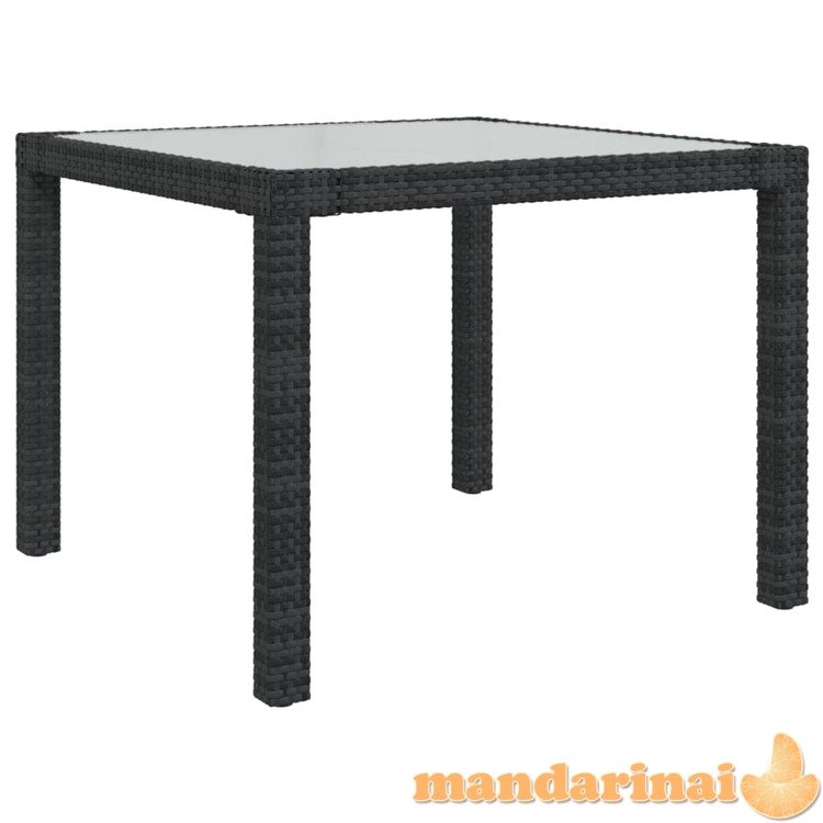 Sodo stalas, juodas, 90x90x75cm, grūdintas stiklas/poliratanas