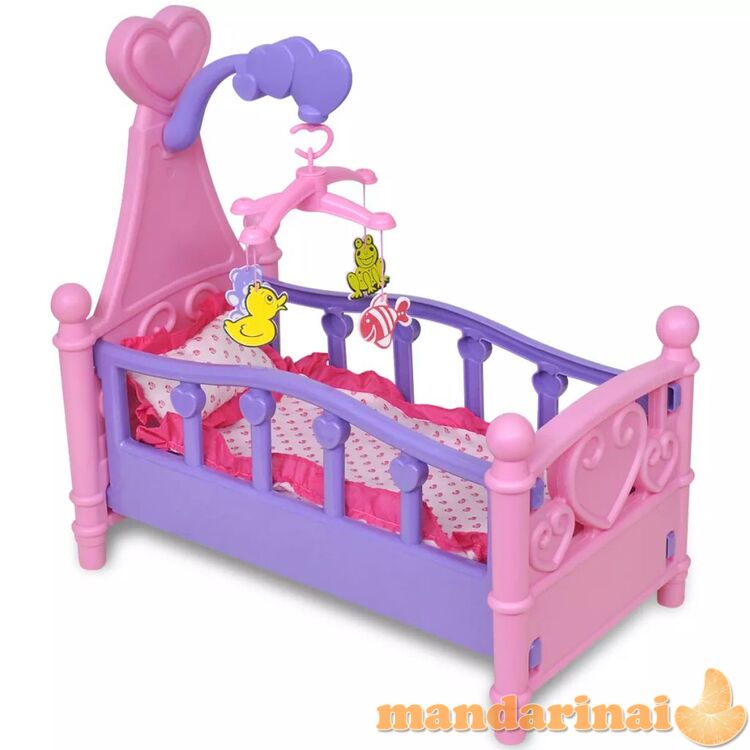 Žaislinė lovytė lėlei vaikų kambariui, rožinė ir violetinė