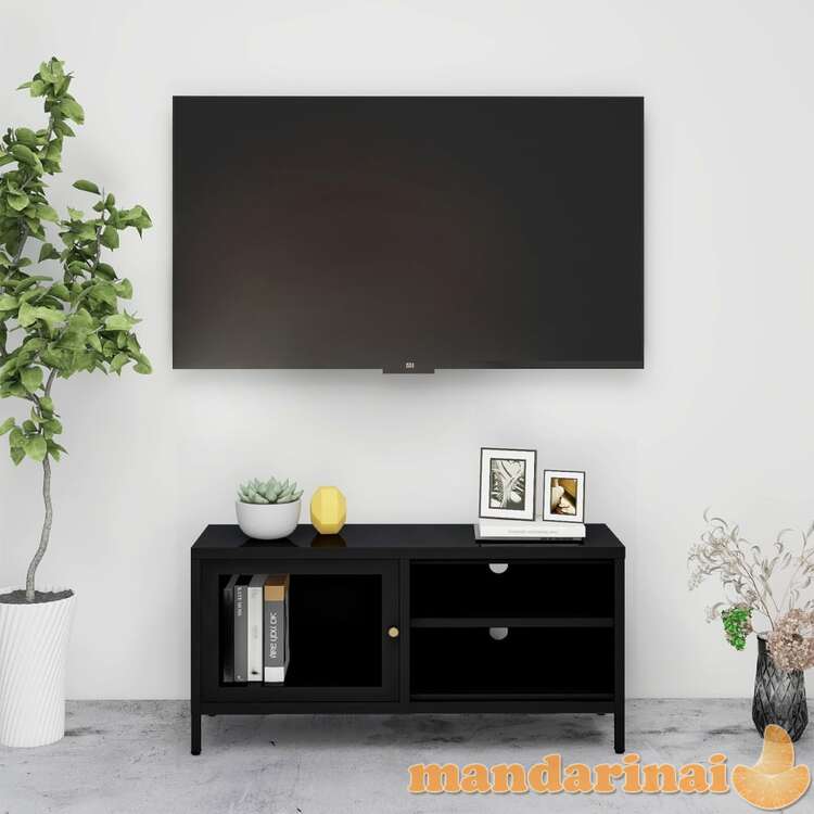 Televizoriaus spintelė, juoda, 90x30x44cm, plienas ir stiklas