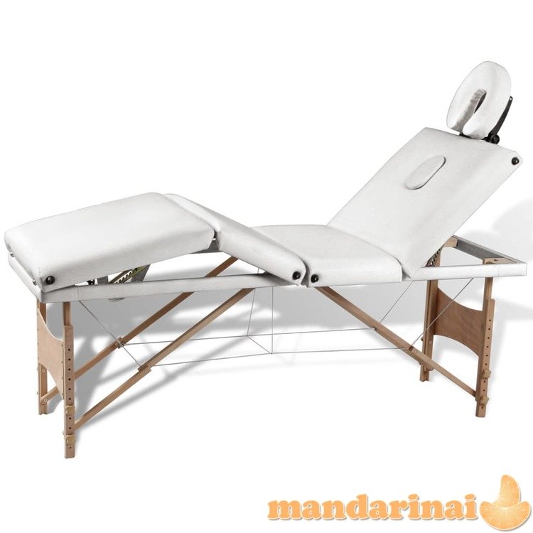Sulankstomas masažo stalas, kreminis, 4 zonų, su mediniu rėmu