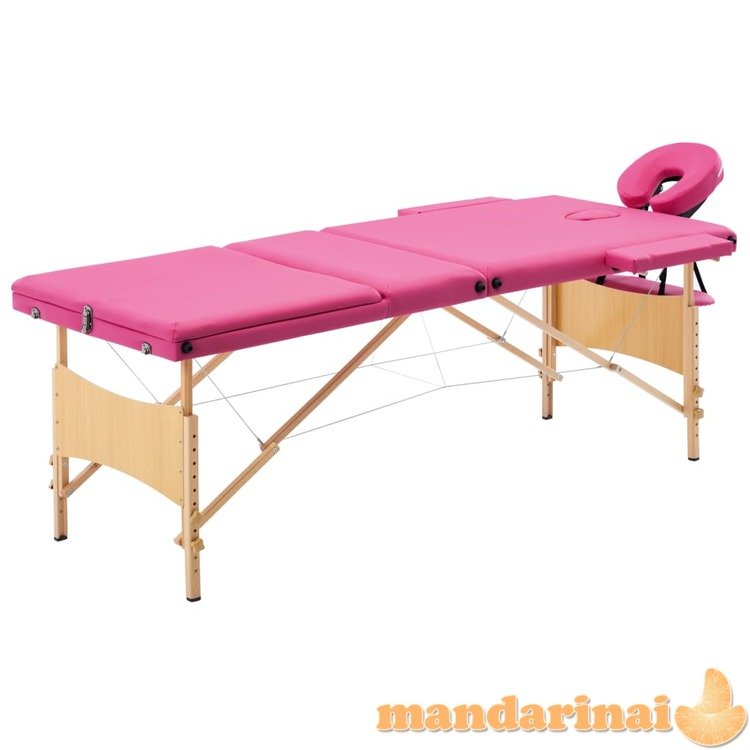 Sulankstomas masažo stalas, rožinės spalvos, mediena, 3 zonų