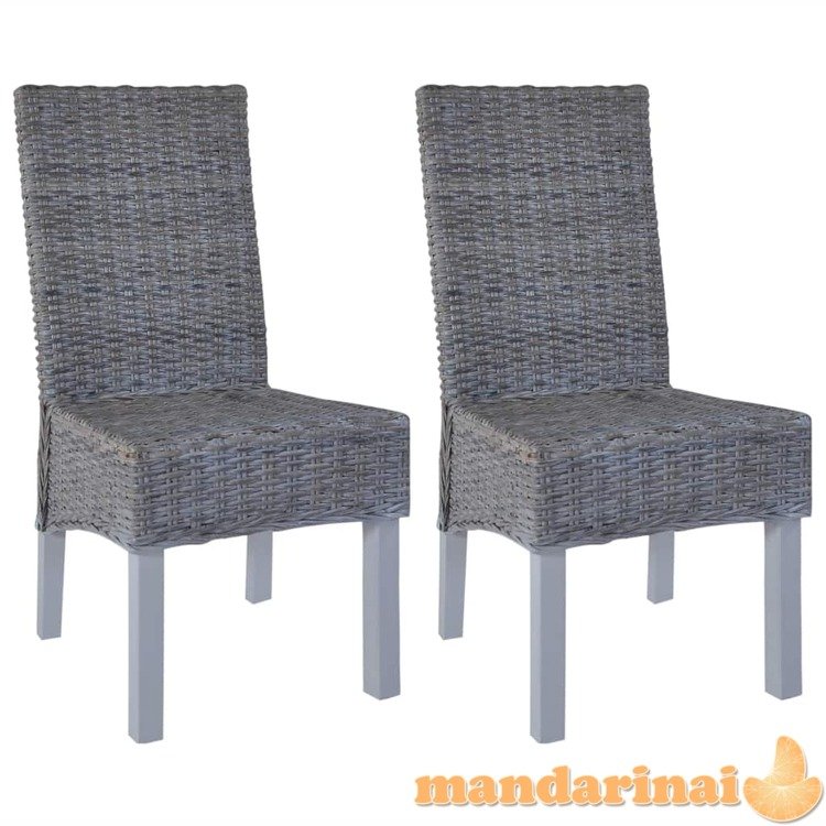 Valgomojo kėdės, 2vnt., pilkos, kubu ratanas ir mango mediena