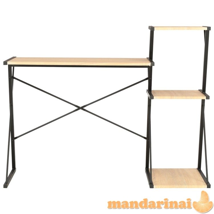 Rašomasis stalas su lentyna, juodas ir ąžuolo, 116x50x93cm