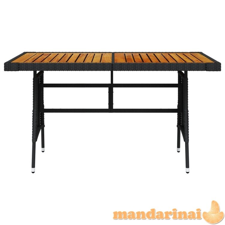 Sodo stalas, juodas, 130x70x72cm, poliratanas ir akacija