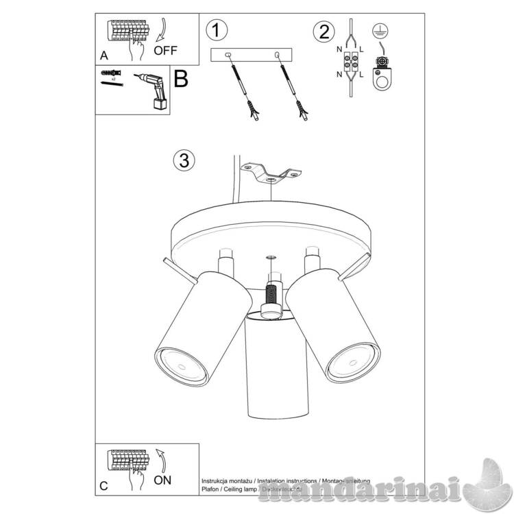 Šviestuvas žiedas 3p juodas