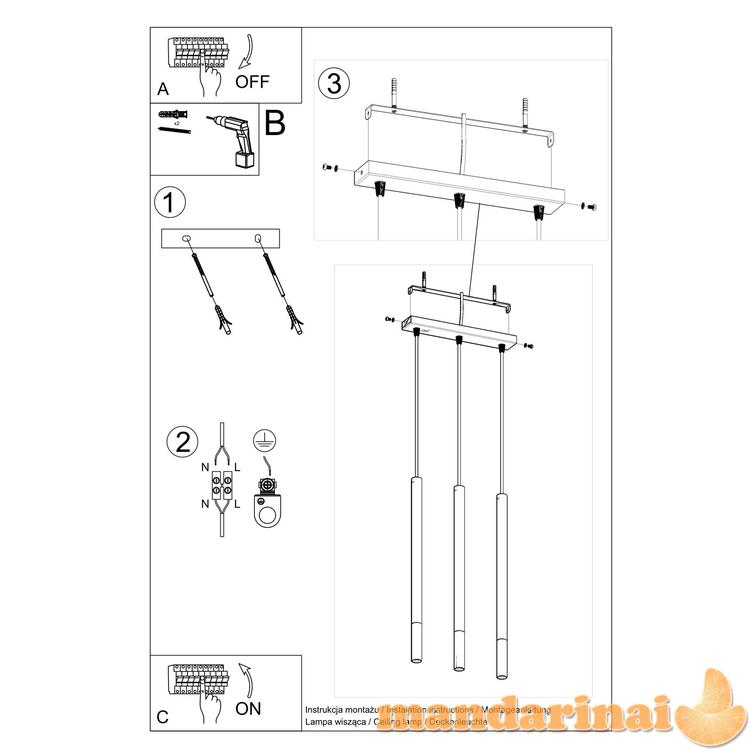 Pakabinama lempa „Mozaica 3L“ juoda/chromu 4