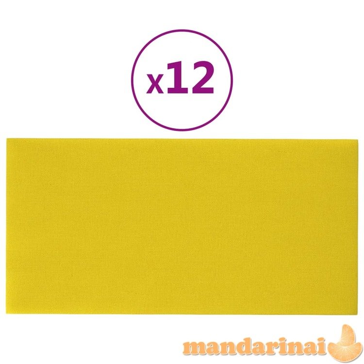 Sienų plokštės, 12vnt., geltonos, 60x30cm, audinys, 2,16m²