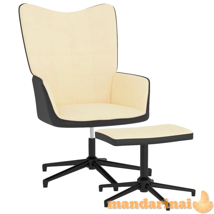 Poilsio kėdė su pakoja, kreminės baltos spalvos, aksomas ir pvc