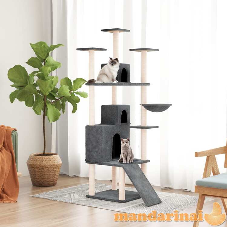Draskyklė katėms su stovais iš sizalio, tamsiai pilka, 175cm