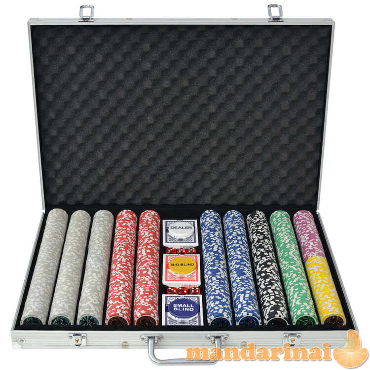 Pokerio rinkinys su 1000 žetonų su vertėmis, aliuminis