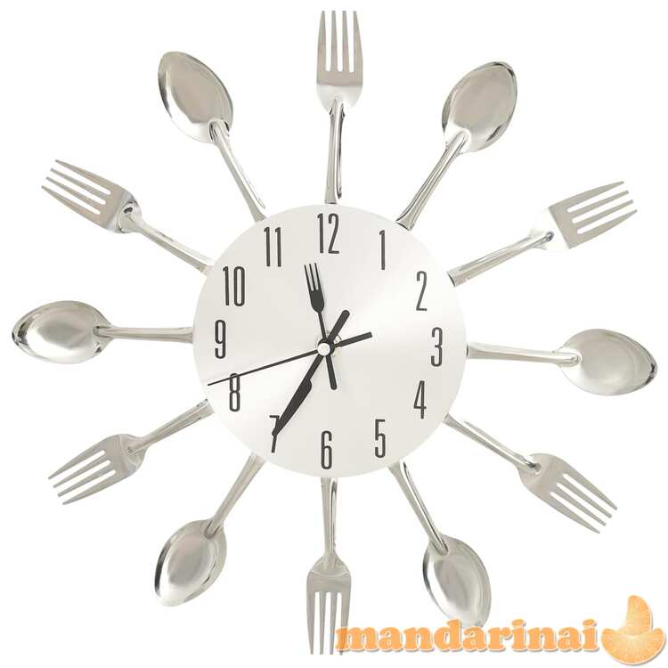 325162  wall clock with spoon and fork design silver 31 cm aluminium