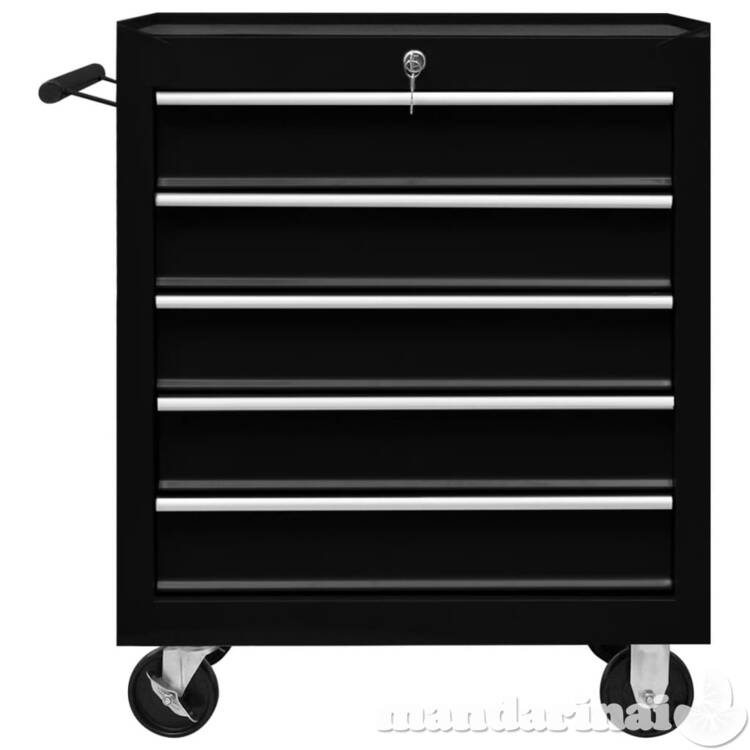 Dirbtuvės įrankių vežimėlis, juodos spalvos, 5 stalčiai