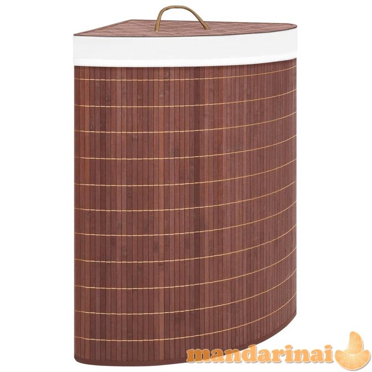 Kampinis skalbinių krepšys, rudos spalvos, bambukas, 60l
