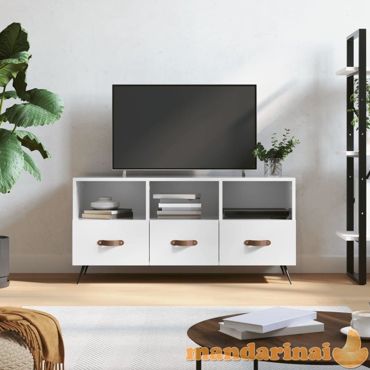 Televizoriaus spintelė, balta, 102x36x50cm, mediena, blizgi