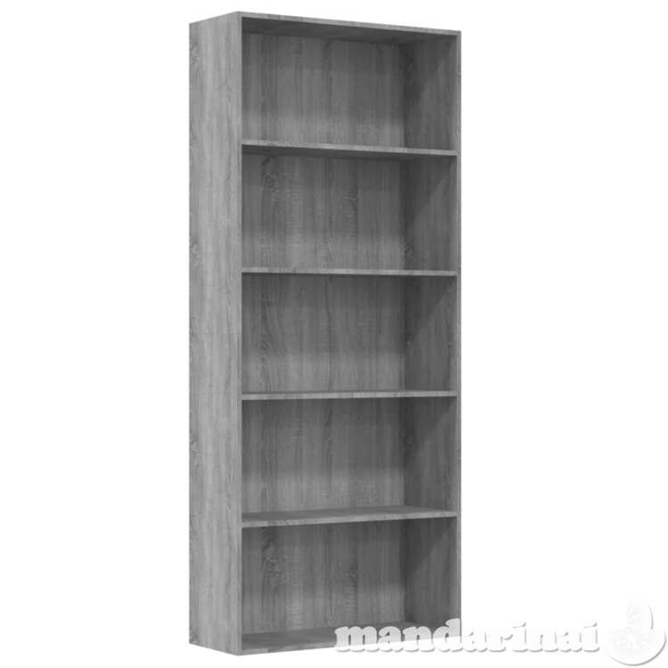 Spintelė knygoms, 5 aukštų, pilka ąžuolo, 80x30x189cm, mediena
