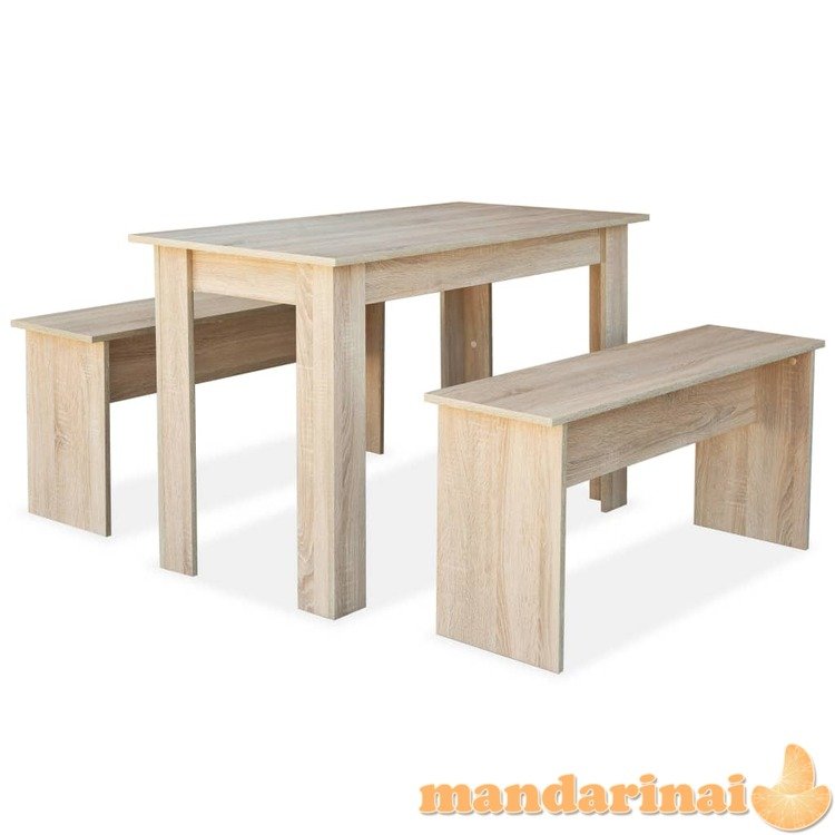 Valgomojo stalas su suolais, 3vnt, med. drožlių plokštė, ąžuolo