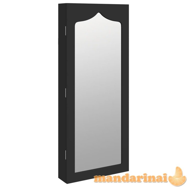 Sieninė veidrodinė papuošalų spintelė, juoda, 37,5x10x90cm