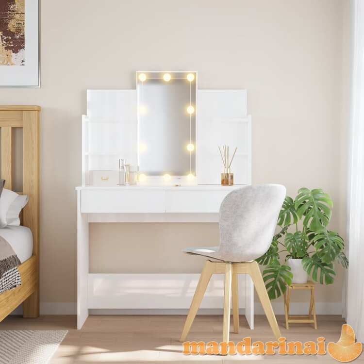 Kosmetinis staliukas su led lemputėmis, baltas, 96x40x142cm