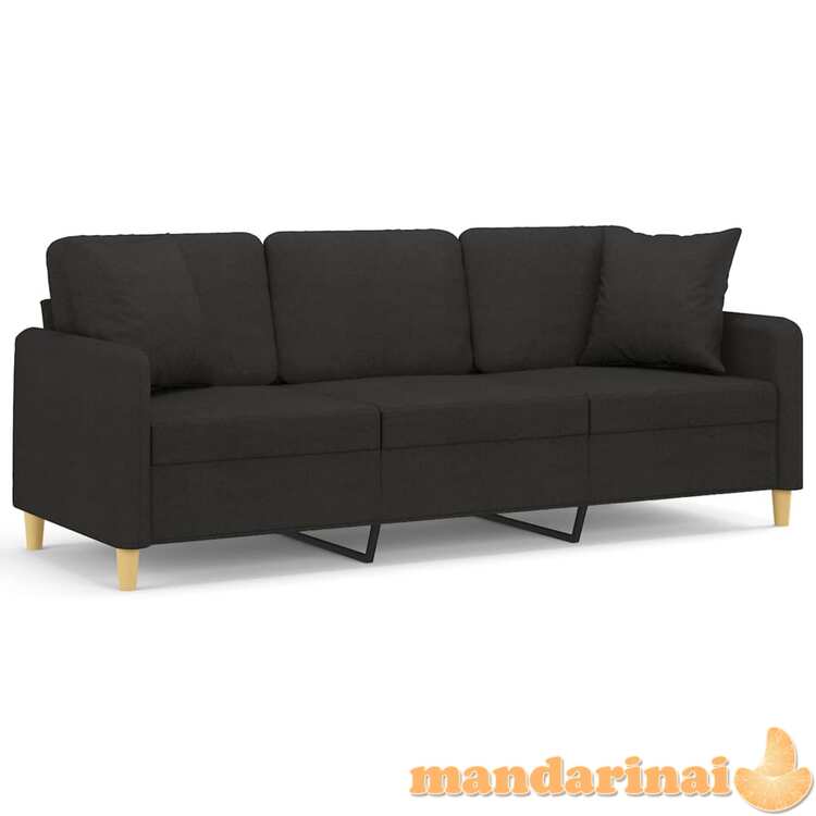 Trivietė sofa su pagalvėlėmis, juodos spalvos, 180cm, audinys
