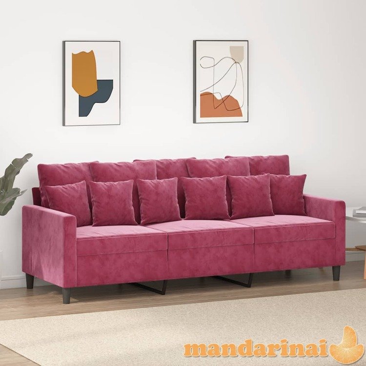 Trivietė sofa, raudonojo vyno spalvos, 180cm, aksomas