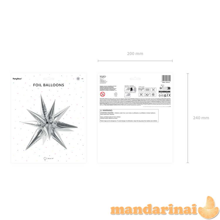 Foil balloon Star 3D, 95cm, silver 3