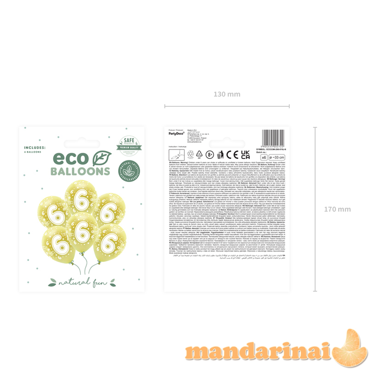 Metallic Eco Balloons 33 cm, Number    6   , light gold (1 pkt / 6 pc.)