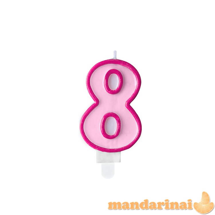 Birthday candle Number 8, pink, 7cm