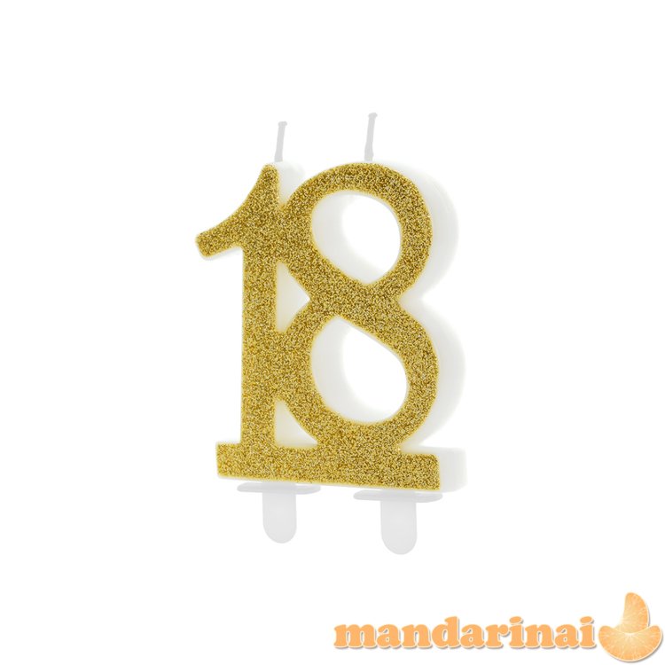 Birthday candle Number 18, gold, 7.5cm