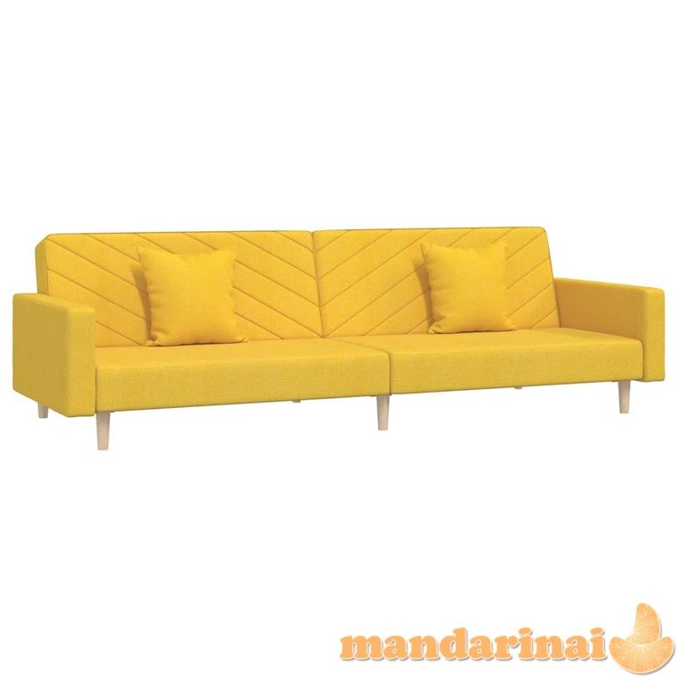 Dvivietė sofa-lova su dvejomis pagalvėmis, geltona, audinys