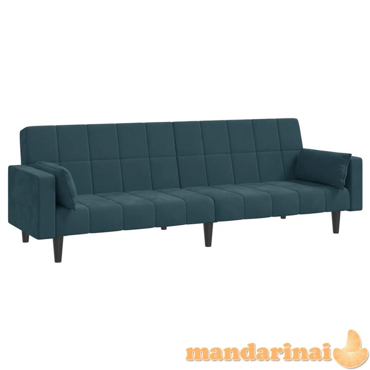 Dvivietė sofa-lova su dvejomis pagalvėmis, mėlyna, aksomas