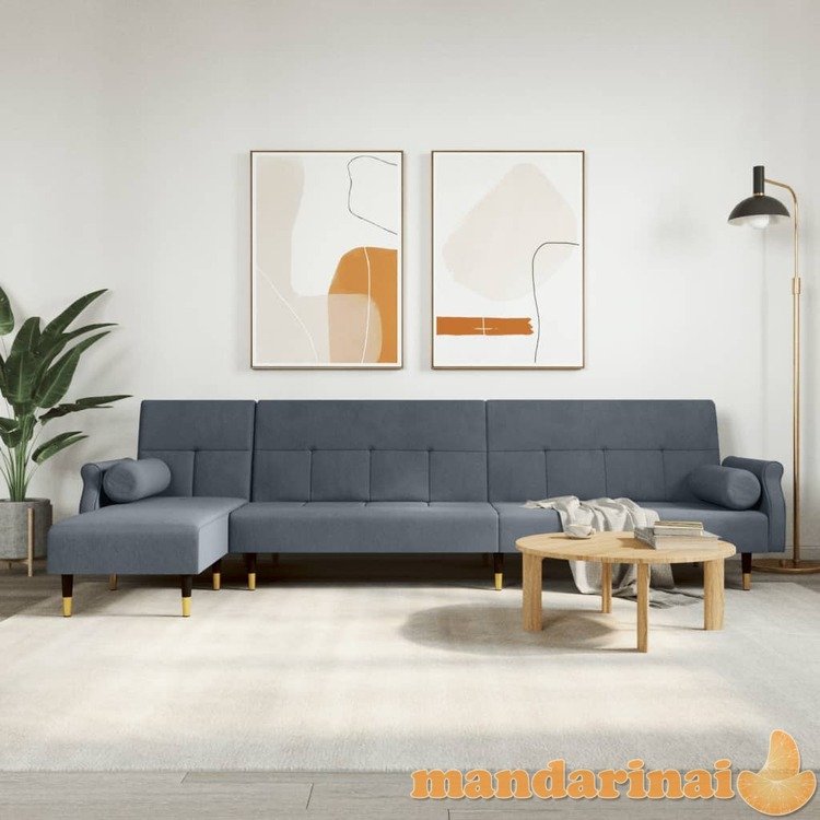 L formos sofa-lova, tamsiai pilka, 271x140x70cm, aksomas