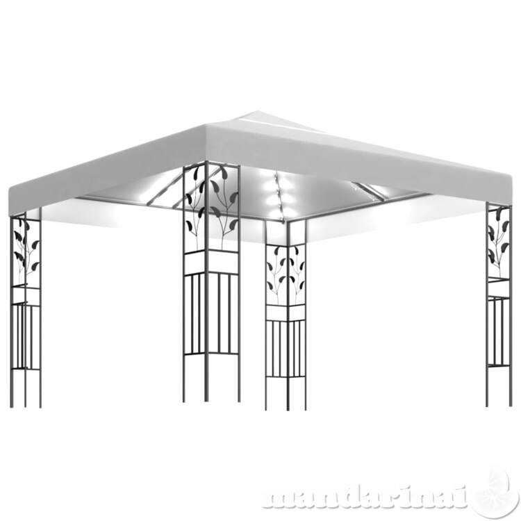Pavėsinė su lempučių girliandomis led, balta, 3x3m, 180g/m²