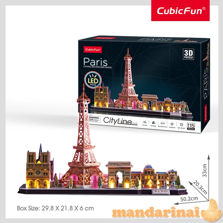 CUBICFUN City Line 3D dėlionė su LED (didelė)„Paryžius 