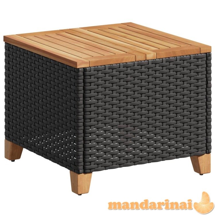 Sodo stalas, juodas, 45x45x37cm, poliratanas/akacijos mediena