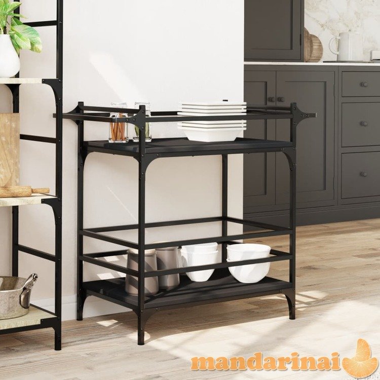 Virtuvės vežimėlis, juodas, 82x40x78,5cm, apdirbta mediena