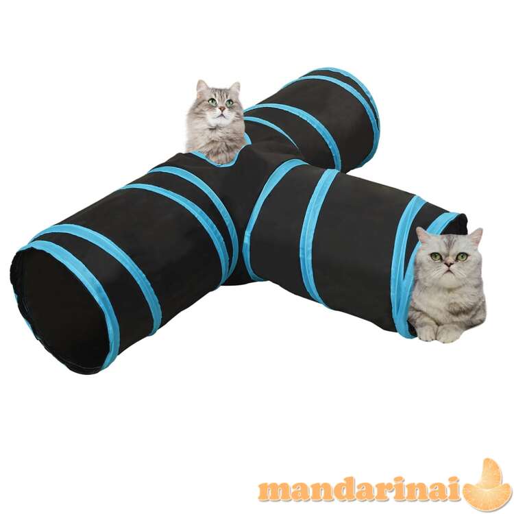 Tunelis katėms, 3 krypčių, juodas ir mėlynas, 90cm, poliesteris