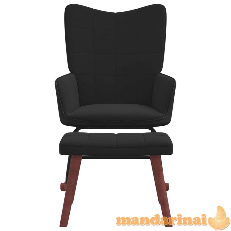 Supama kėdė su pakoja, juodos spalvos, aksomas ir pvc