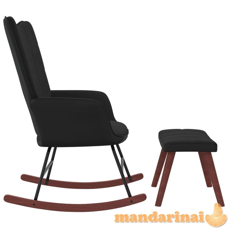 Supama kėdė su pakoja, juodos spalvos, aksomas ir pvc