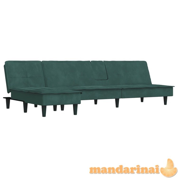 L formos sofa-lova, tamsiai žalia, 255x140x70cm, aksomas