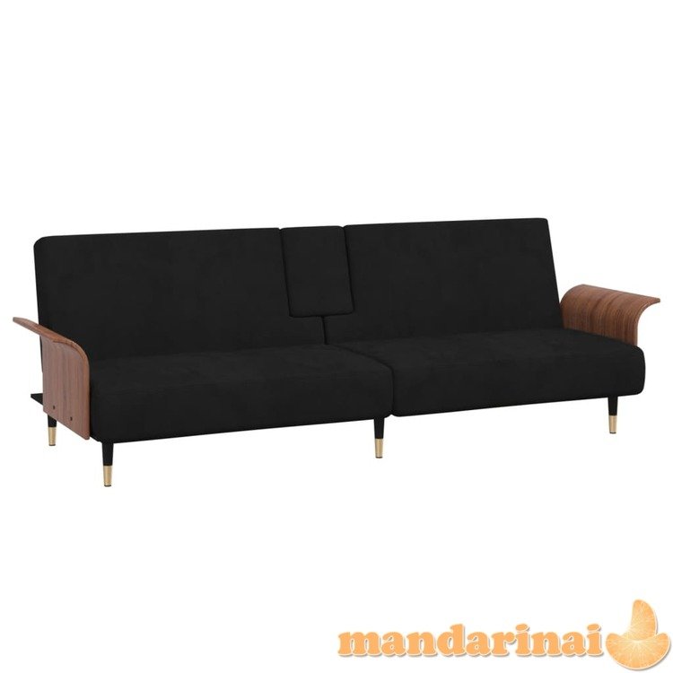 Sofa-lova su puodelių laikikliais, juodos spalvos, aksomas