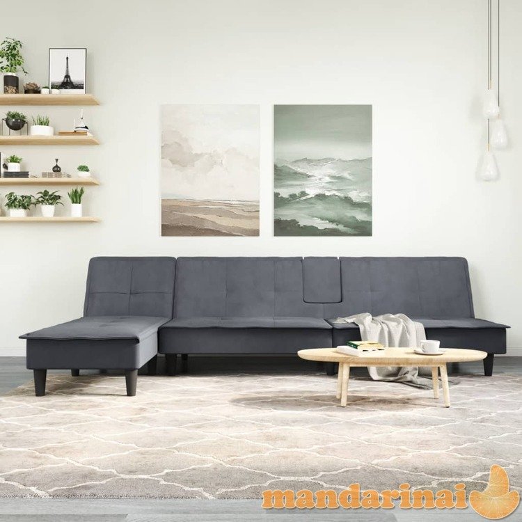 L formos sofa-lova, tamsiai pilka, 255x140x70cm, aksomas