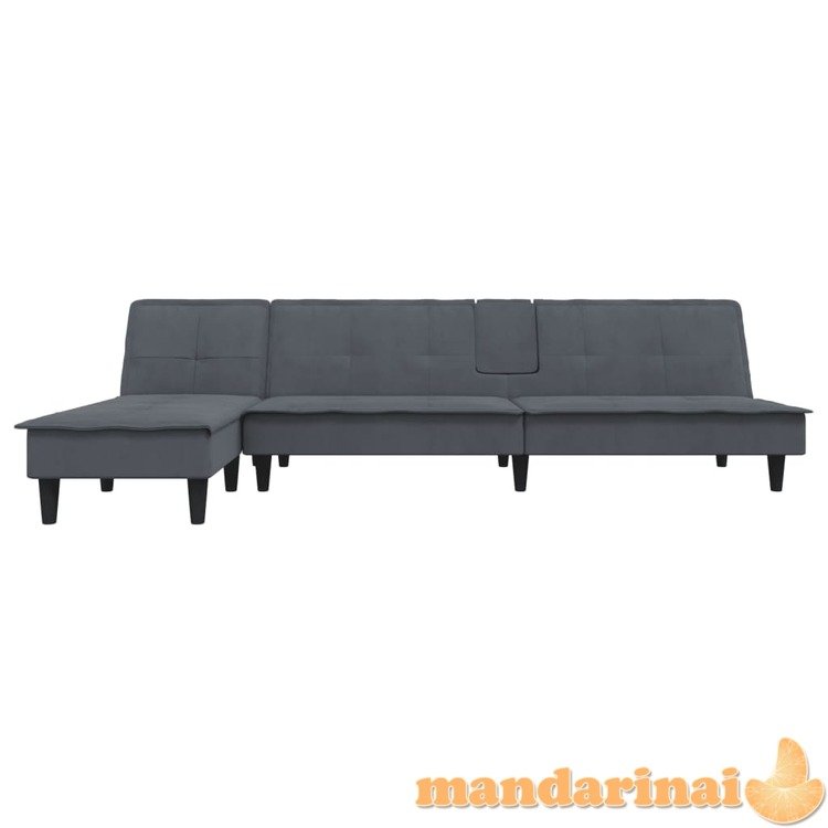 L formos sofa-lova, tamsiai pilka, 255x140x70cm, aksomas