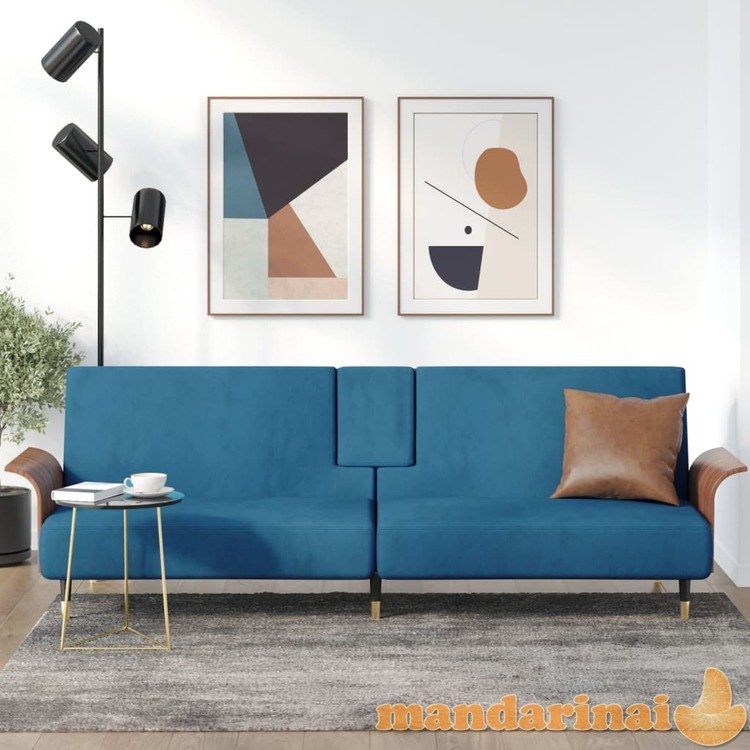 Sofa-lova su puodelių laikikliais, mėlynos spalvos, aksomas