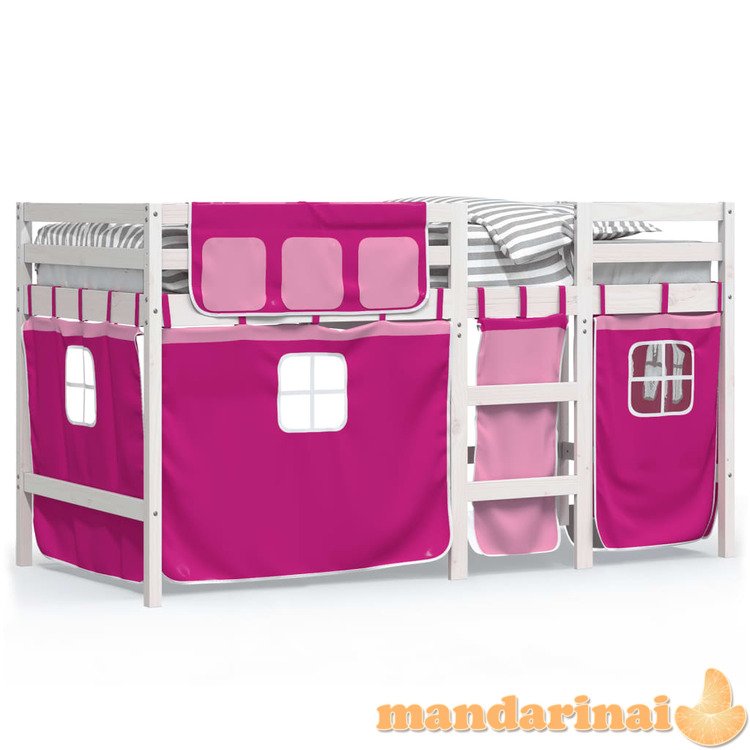 Aukšta vaikiška lova su užuolaidomis, rožinė, 80x200cm, pušis