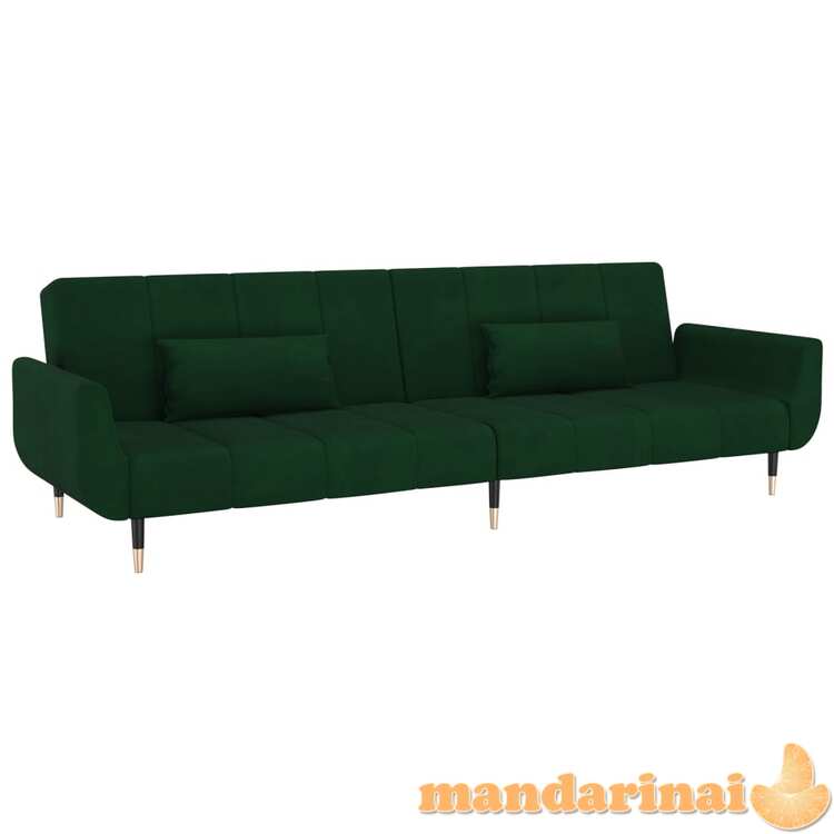 Dvivietė sofa-lova su dvejomis pagalvėmis, žalia, aksomas